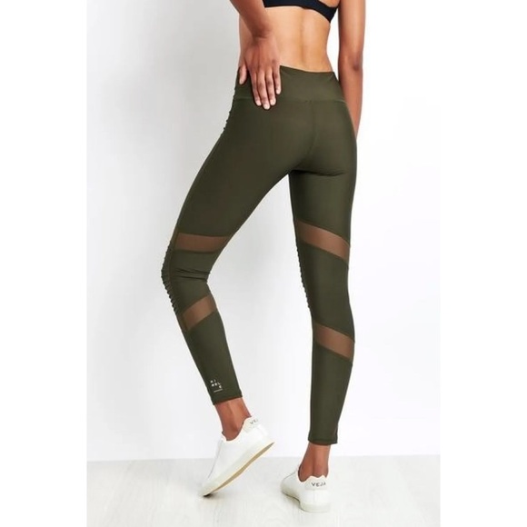 NIMBLE Moto Mesh Khaki Green High Waisted Full Length Activewear Tights Size 14 - Picture 2 of 10